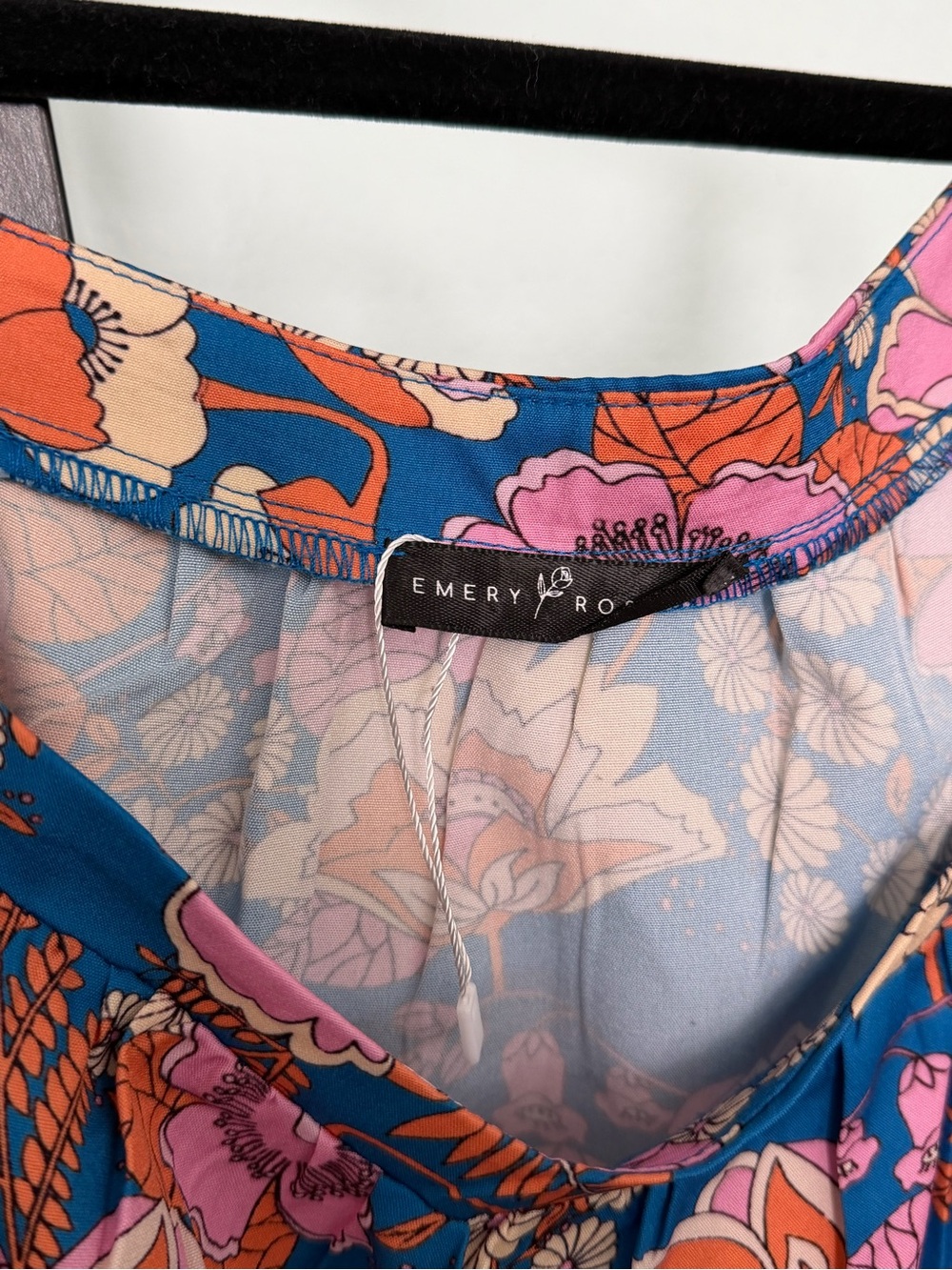 Floral Scoop Tank Top in Blue with Pink & Orange Flowers - Picture 3 of 3